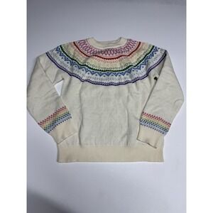 Andy & Evan Holiday Metallic Fair Isle Ribbed Cuff Sweater cream Girls Size 10